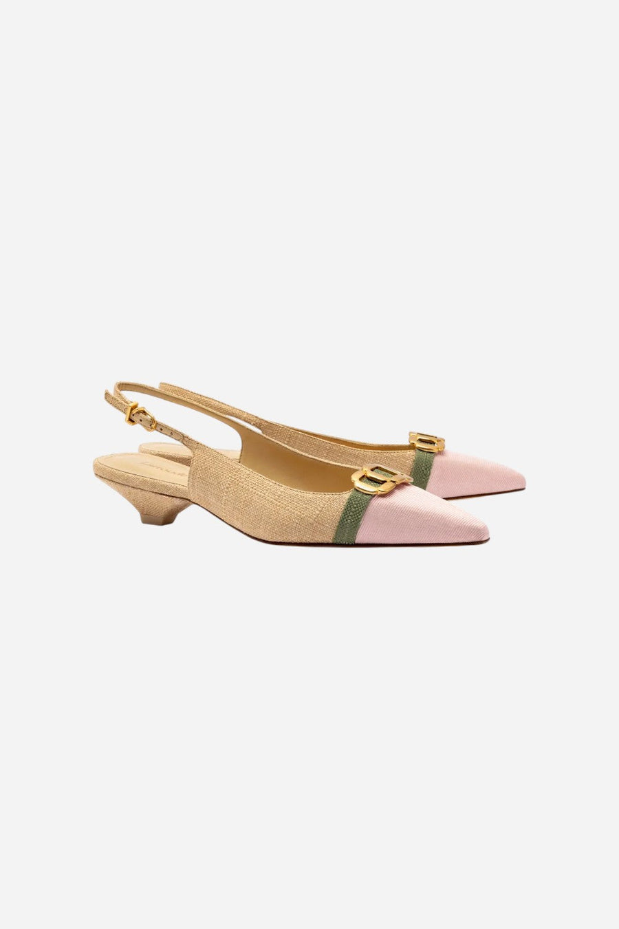 Larroude Franca Pump in Beige Raffia – back view