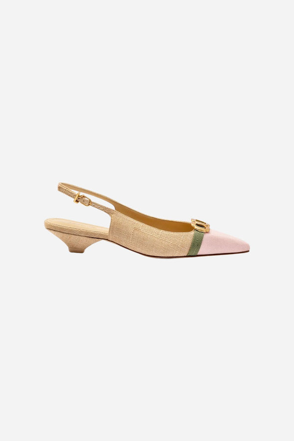 Larroude Franca Pump in Beige Raffia