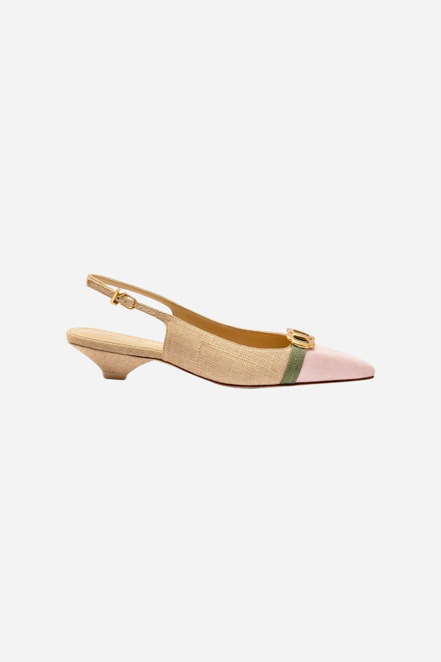 Larroude Franca Pump in Beige Raffia – front view