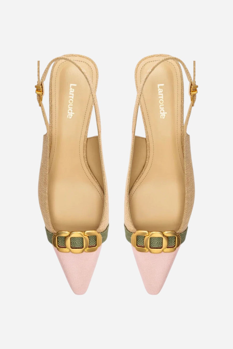 Larroude Franca Pump in Beige Raffia – side view