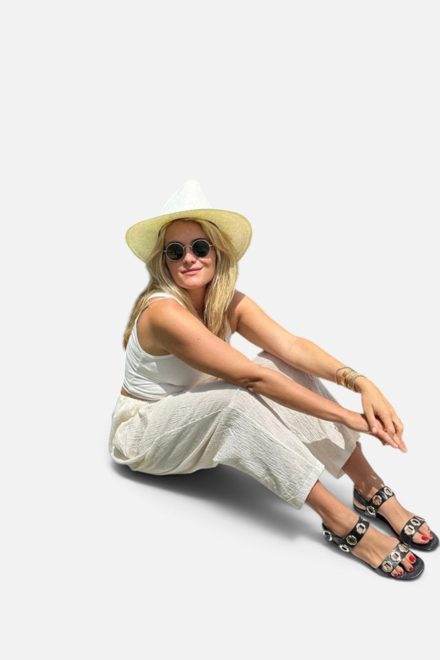 Larroude Milan Flat Sandal in Black Leather – back view