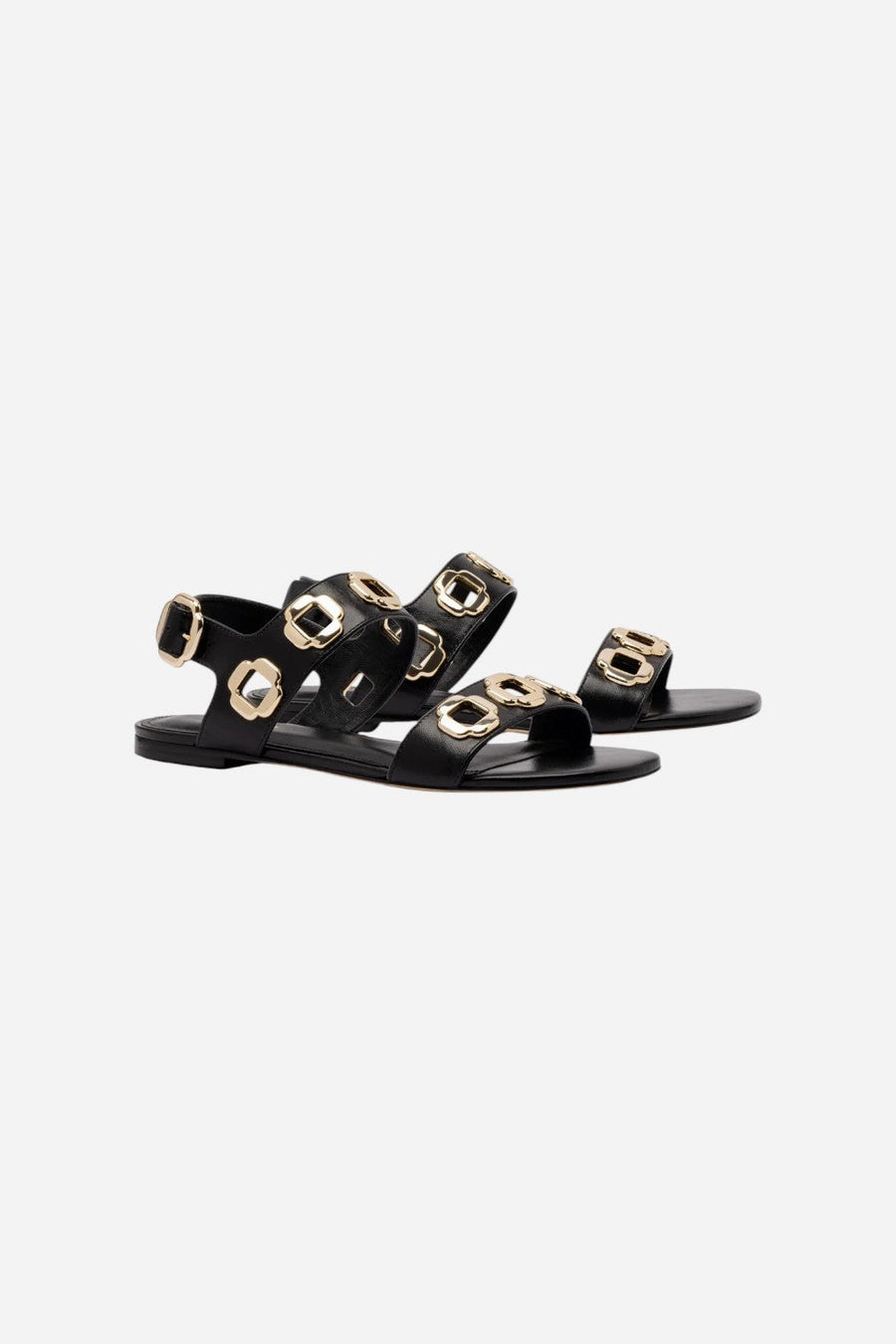 Larroude Milan Flat Sandal in Black Leather – side view