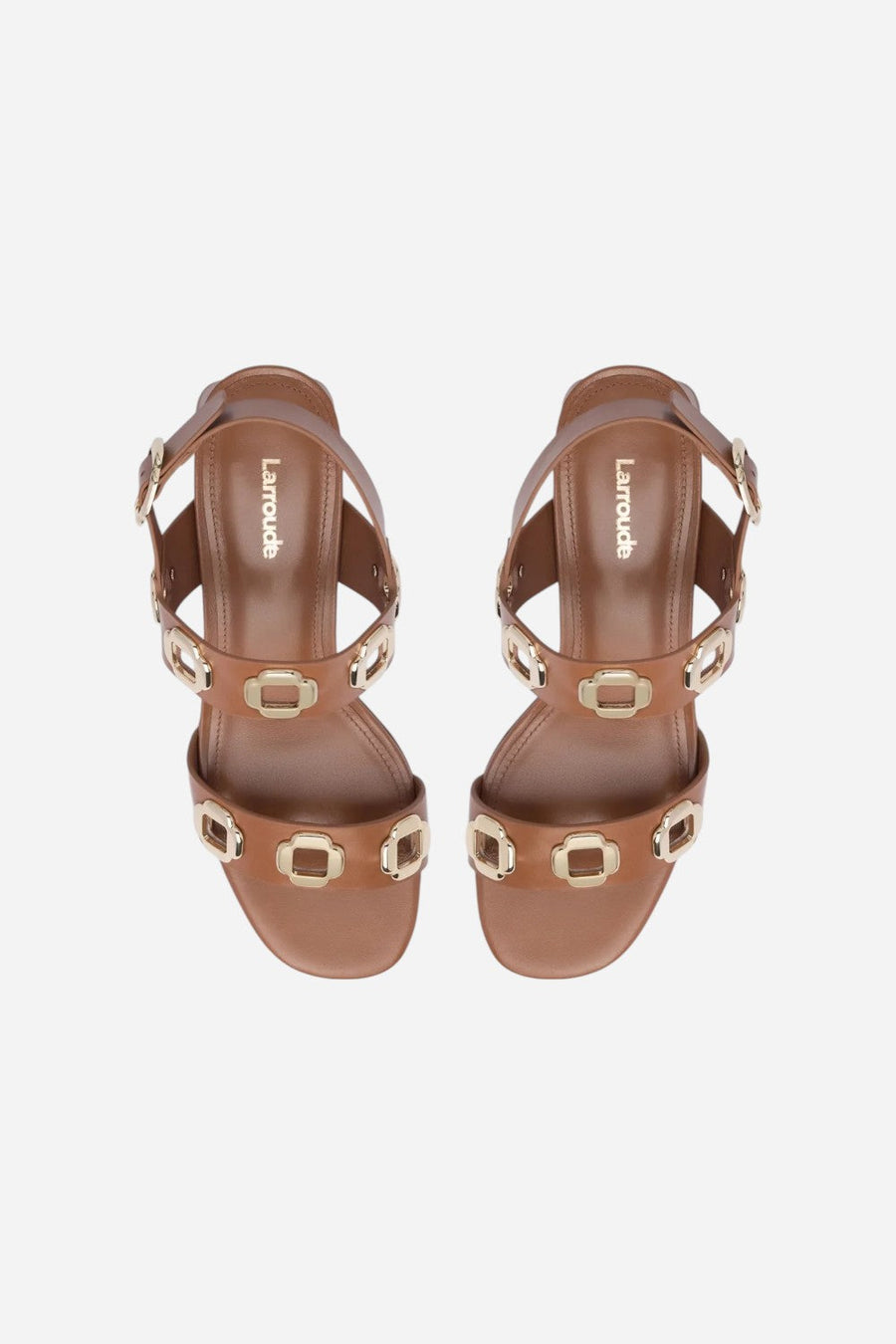 Larroude Milan Sandal in Caramel Leather – side view