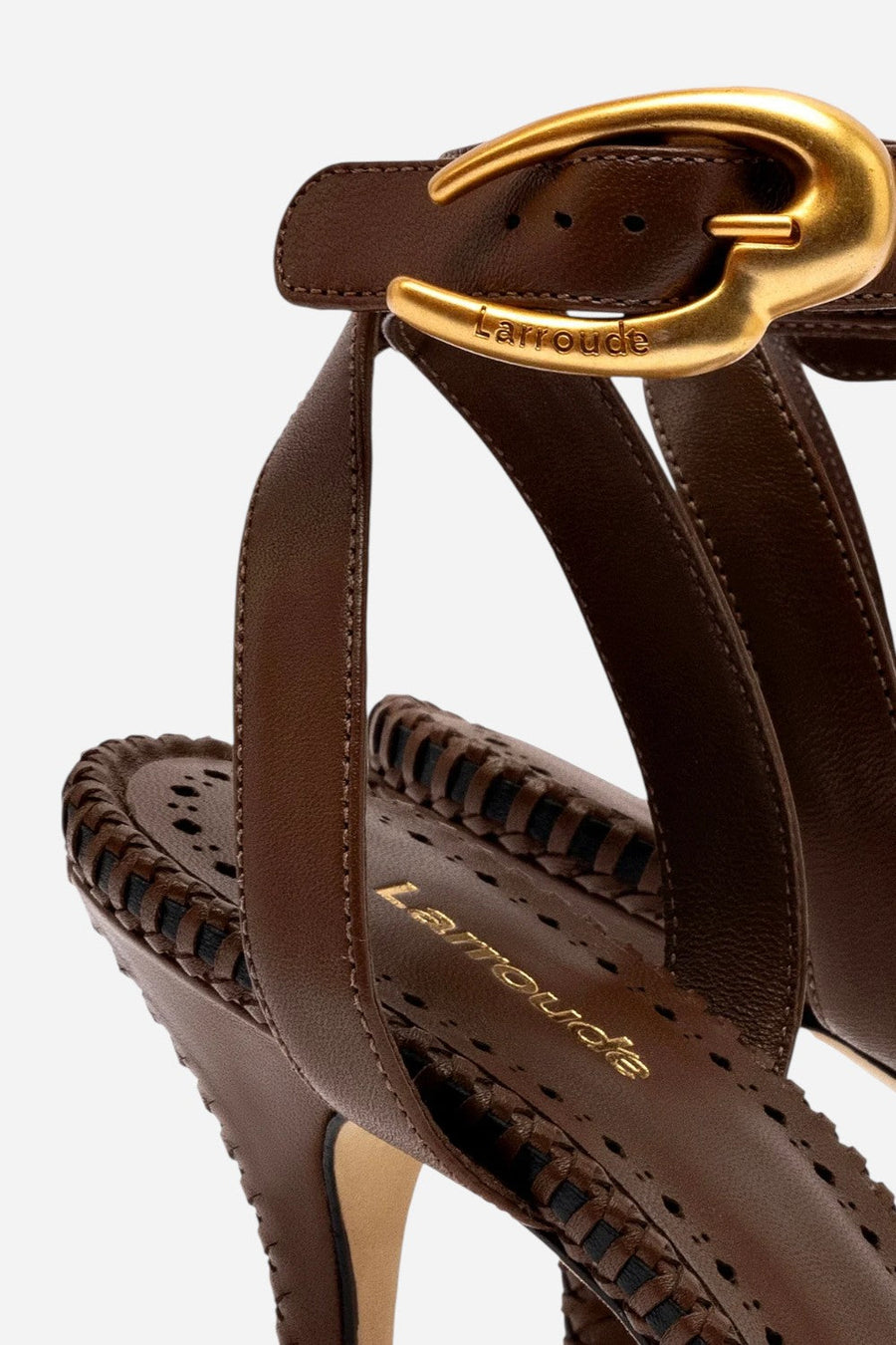 Larroude Verona Sandal in Burnt Umber Leather – detail