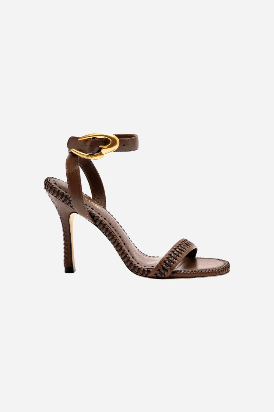 Larroude Verona Sandal in Burnt Umber Leather – front view