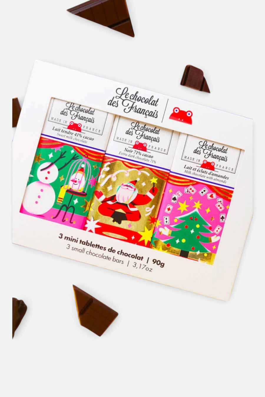Le Chocolat Des Francais Christmas Box Of 3 Mini Bars – back view