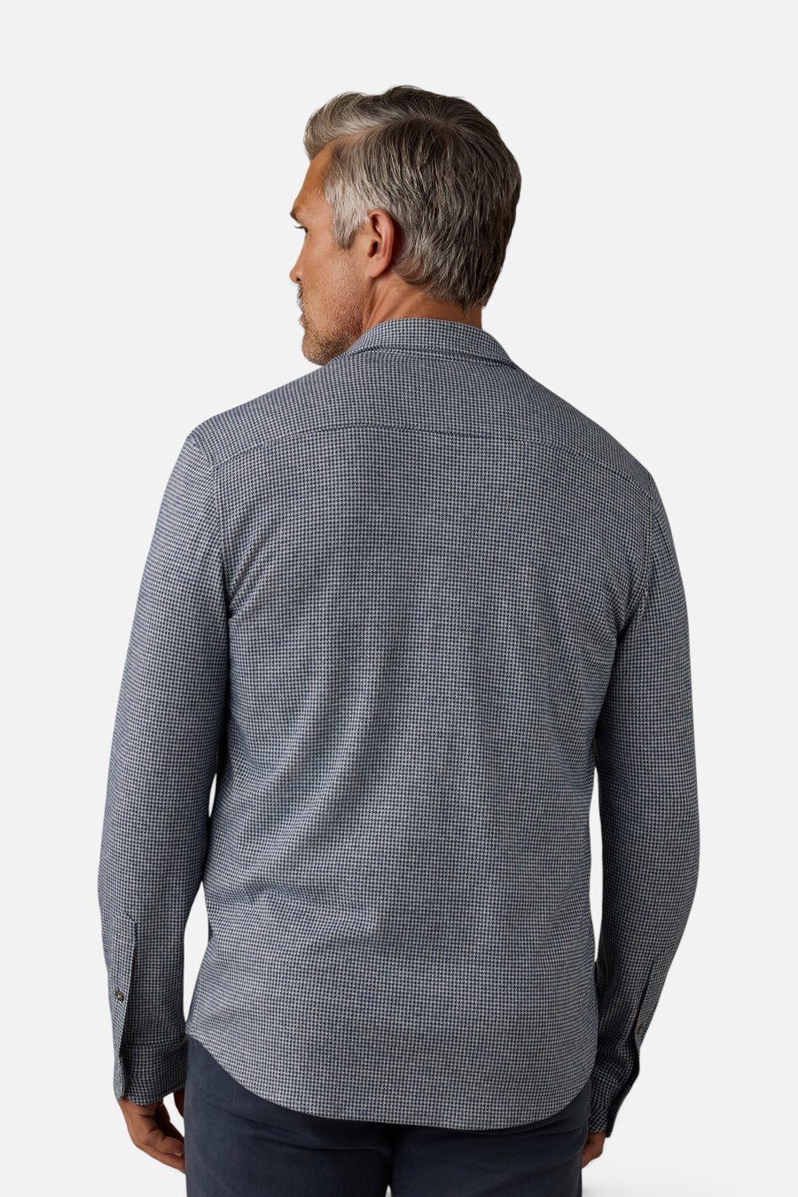 Legend Sweater Shirt in Navy Cream Pincheck – back view