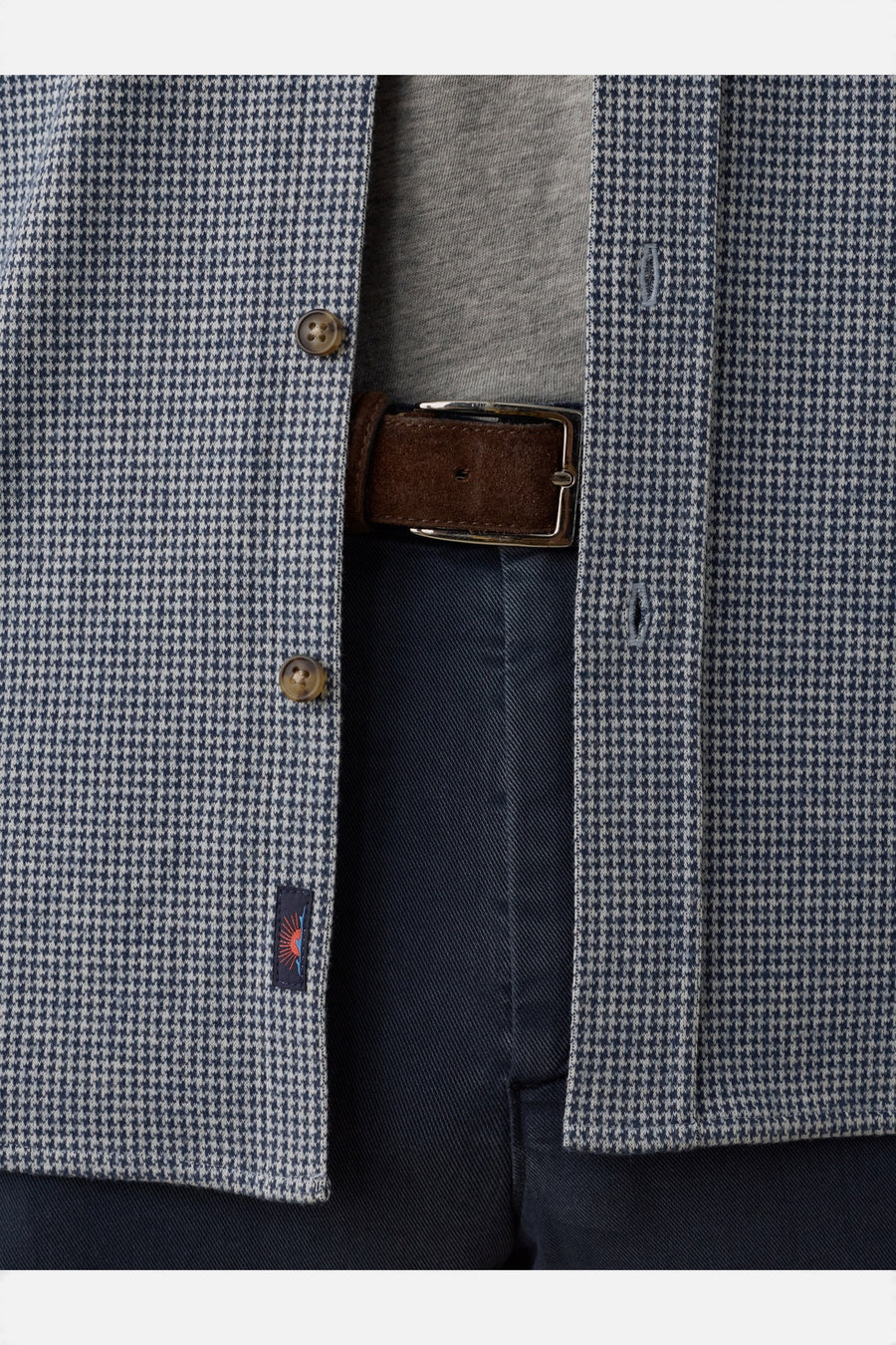 Legend Sweater Shirt in Navy Cream Pincheck – side view
