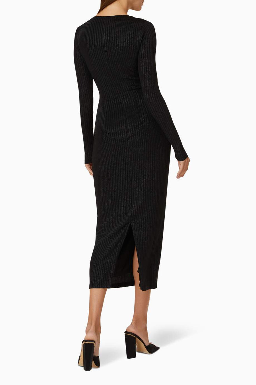 Leila Ribbed Cut-out Midi Dress in Black – side view