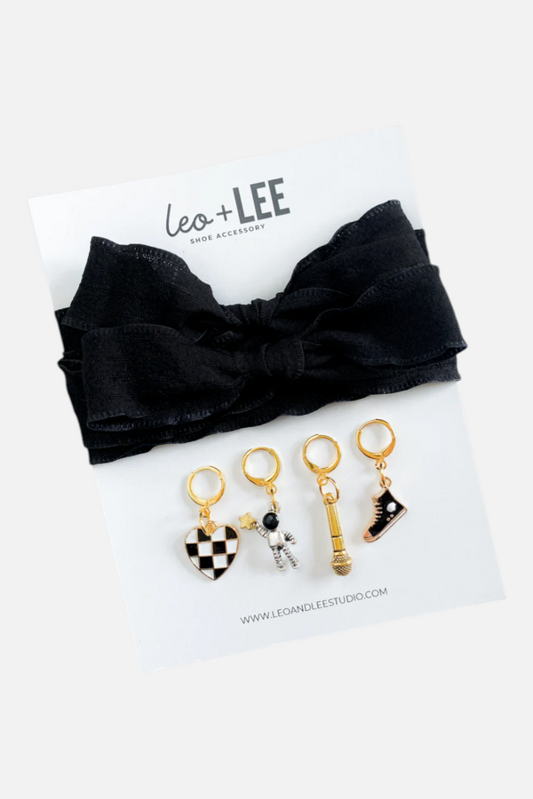Leo & Lee Kid's Black Sneaker Laces & Charm Set