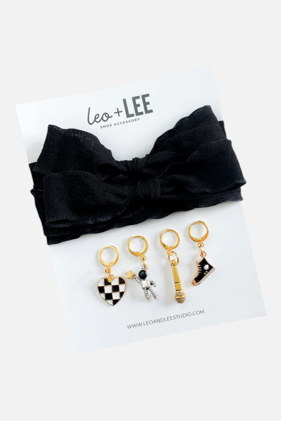 Leo & Lee Kid's Black Sneaker Laces & Charm Set – front view