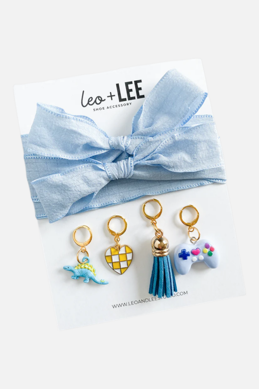 Leo & Lee Kid's Blue Sneaker Laces & Charm Set – front view