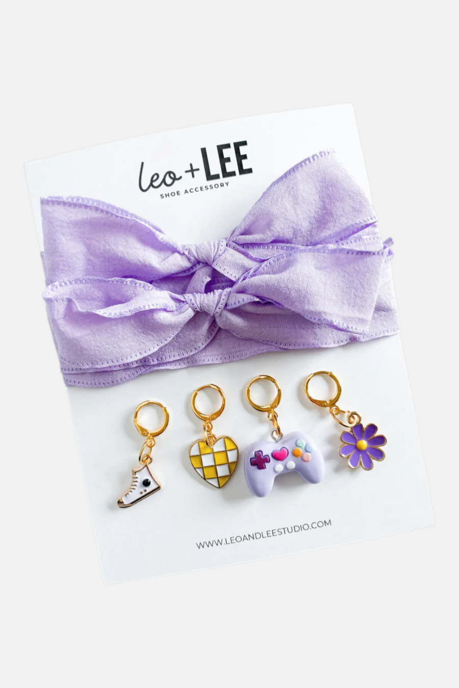 Leo & Lee Kid's Lavender Lace Sneaker Charm Set – front view