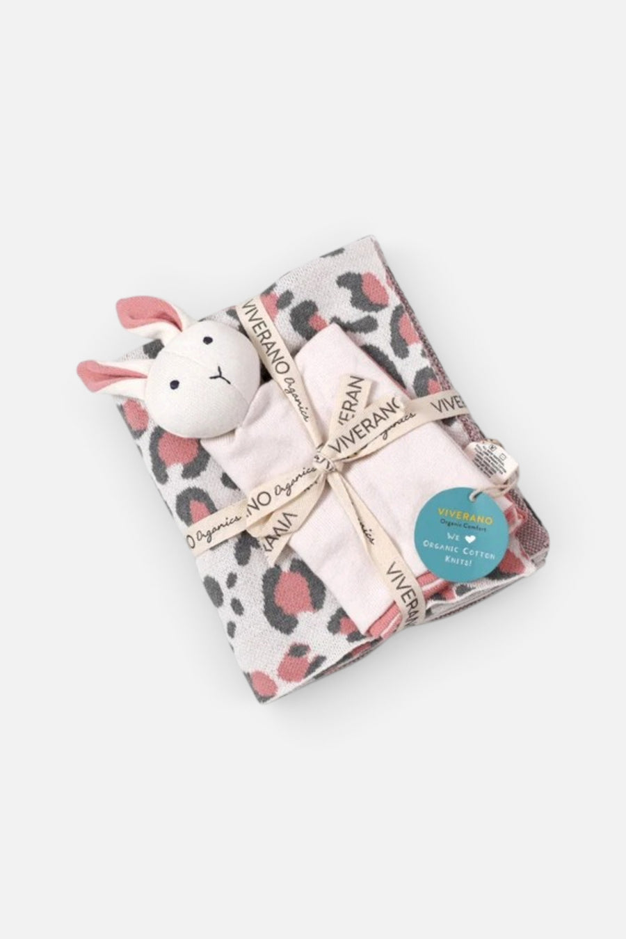 Leopard Animal Jacquard Knit Baby Blanket & Bunny Lovey – front view