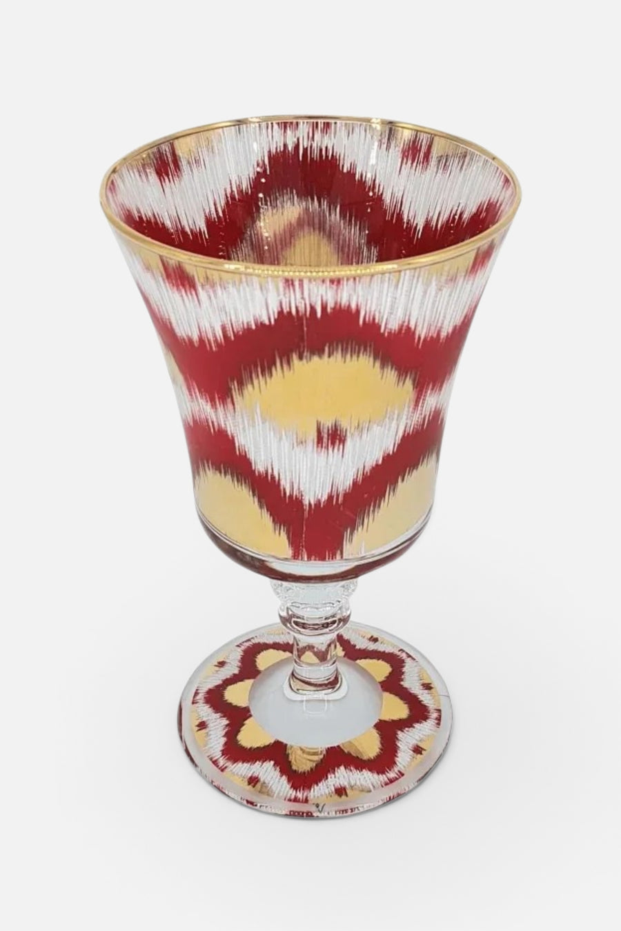 Les Ottomans Ikat Wine Goblet in Red – front view