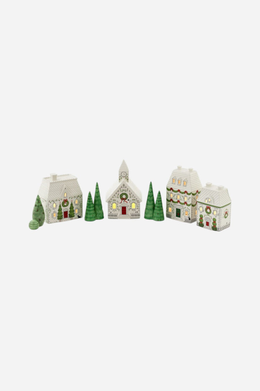 Lighted Houses & Trees - Set of 7 – front view