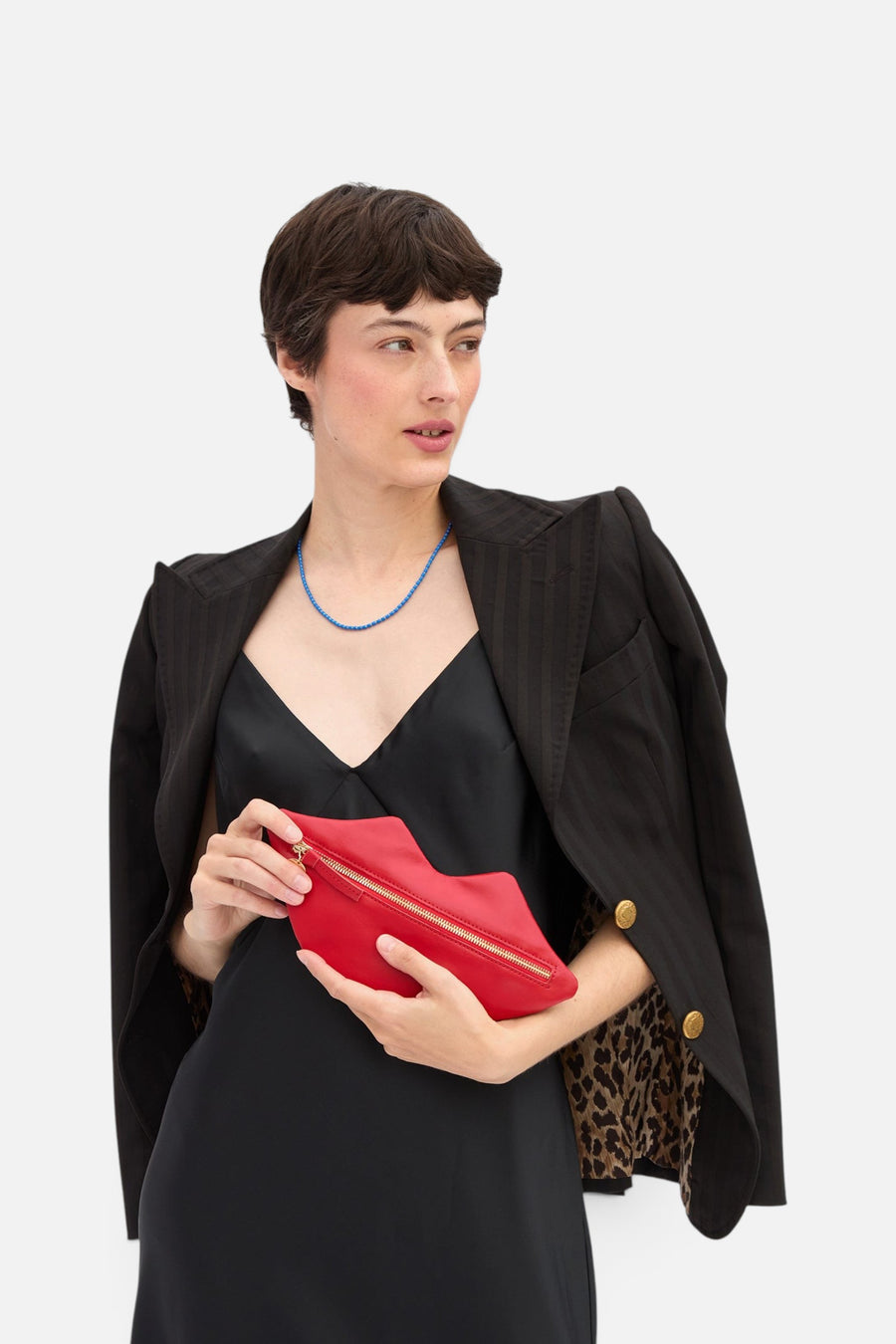 Lips Flat Clutch in Super Red – side view