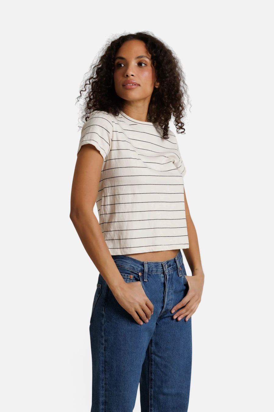 Lisa Stripe Tee in Natural Stripe – back view