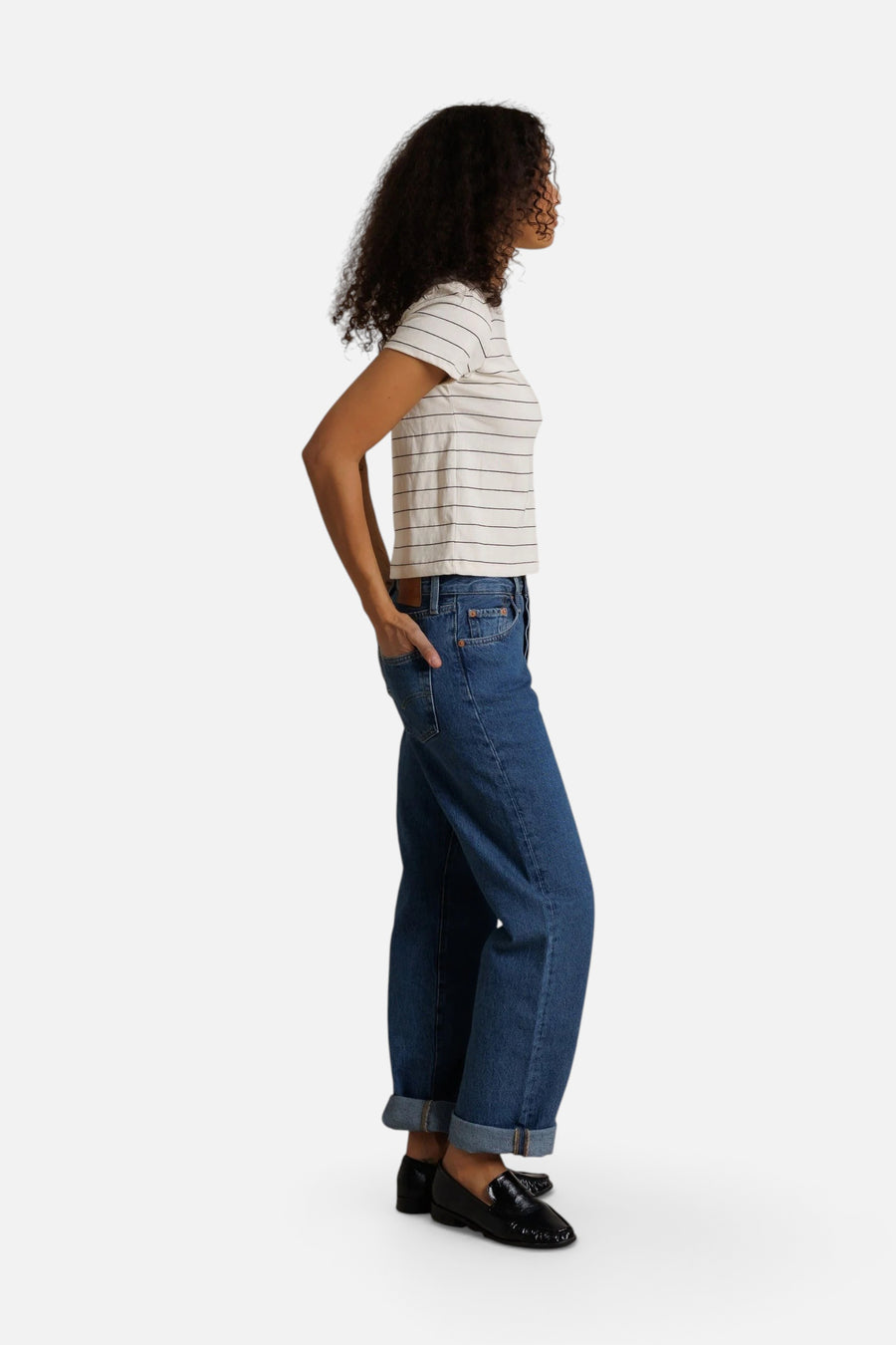 Lisa Stripe Tee in Natural Stripe – flat lay