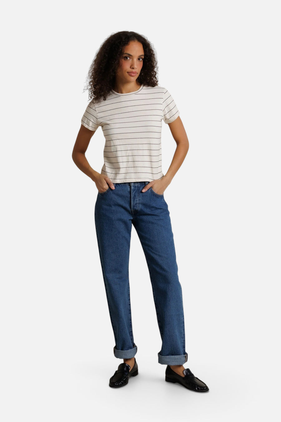 Lisa Stripe Tee in Natural Stripe – side view