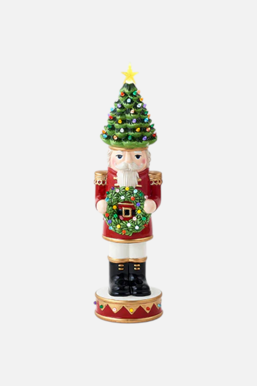 Lit Nutcracker with Tree Hat – front view