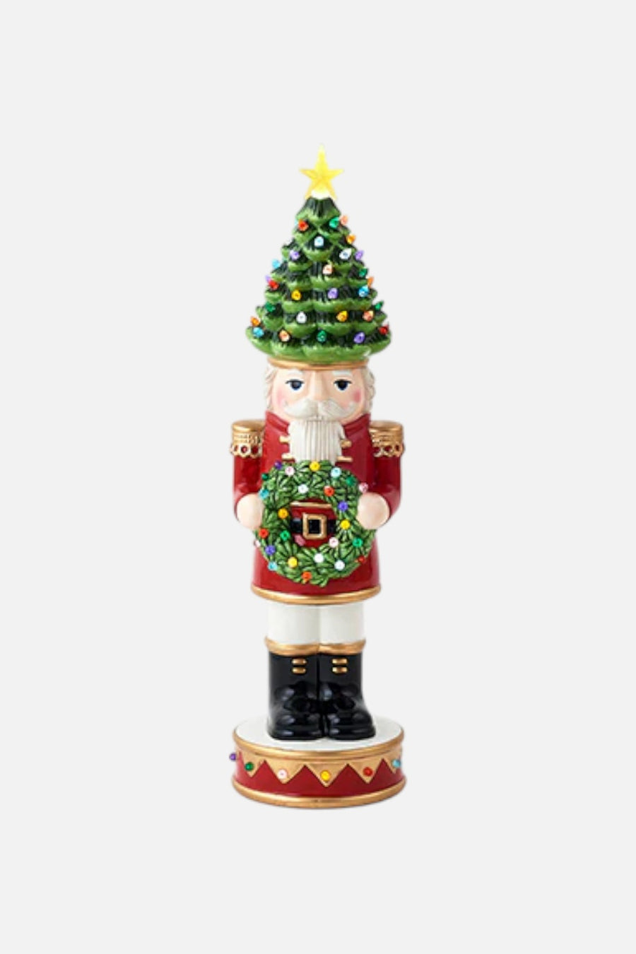 Lit Nutcracker with Tree Hat – front view
