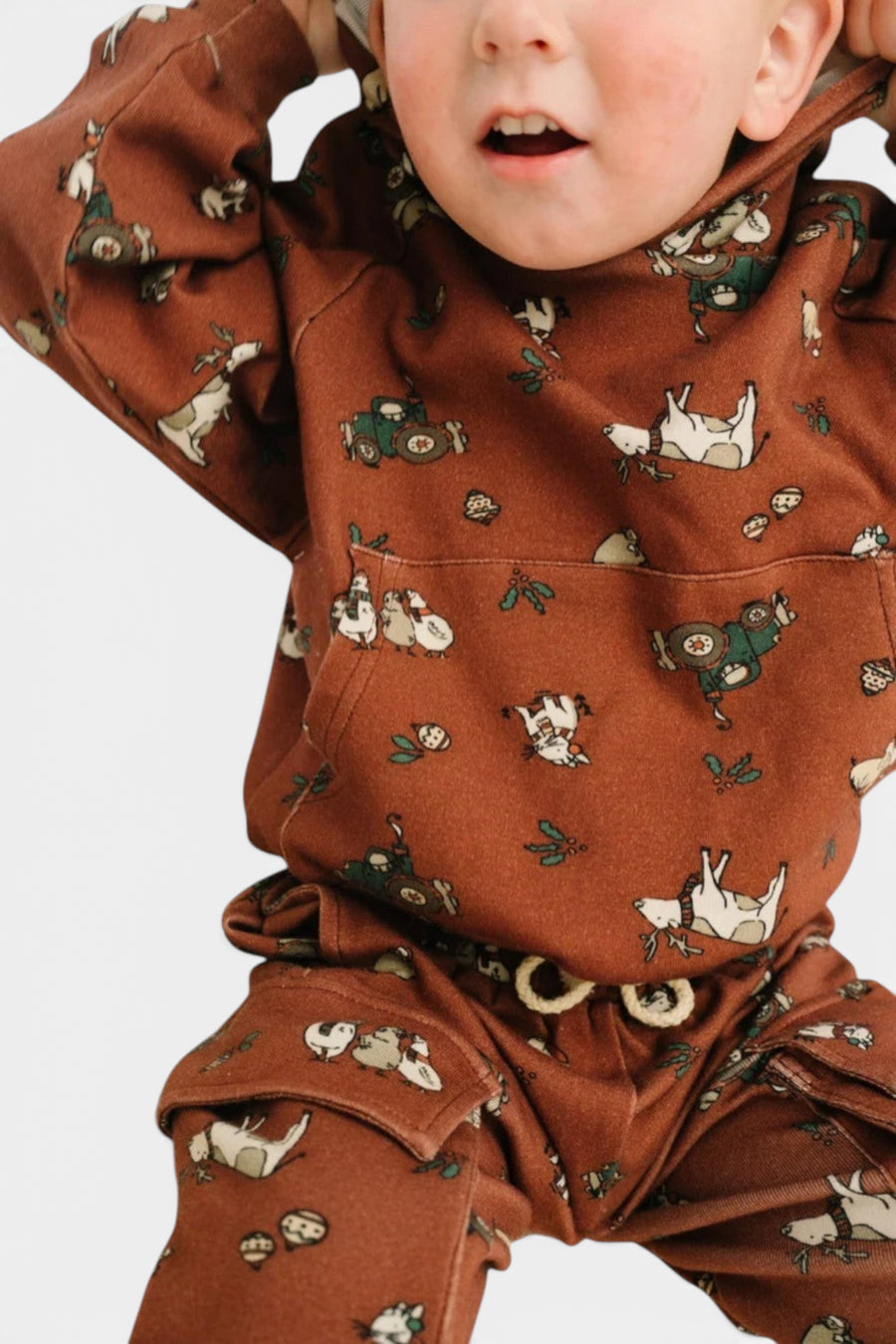 Little One Shop Christmas Farm Cargo Hoodie Set – back view
