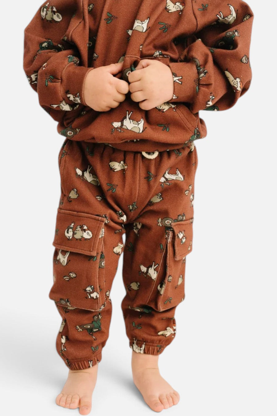Little One Shop Christmas Farm Cargo Hoodie Set – flat lay
