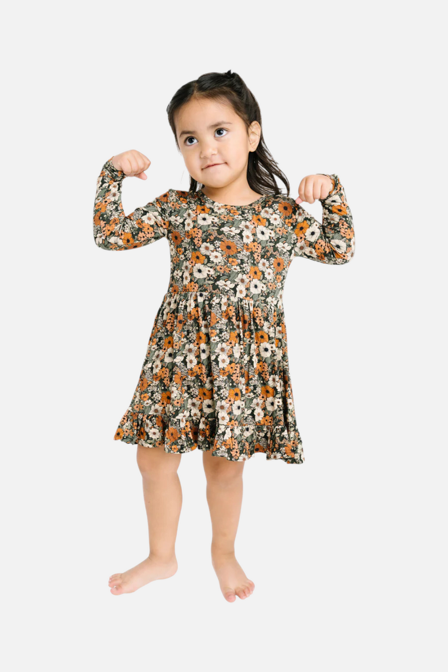 Little One Shop Toddler Rustic Blooms Bamboo Long Sleeve Dress – back view