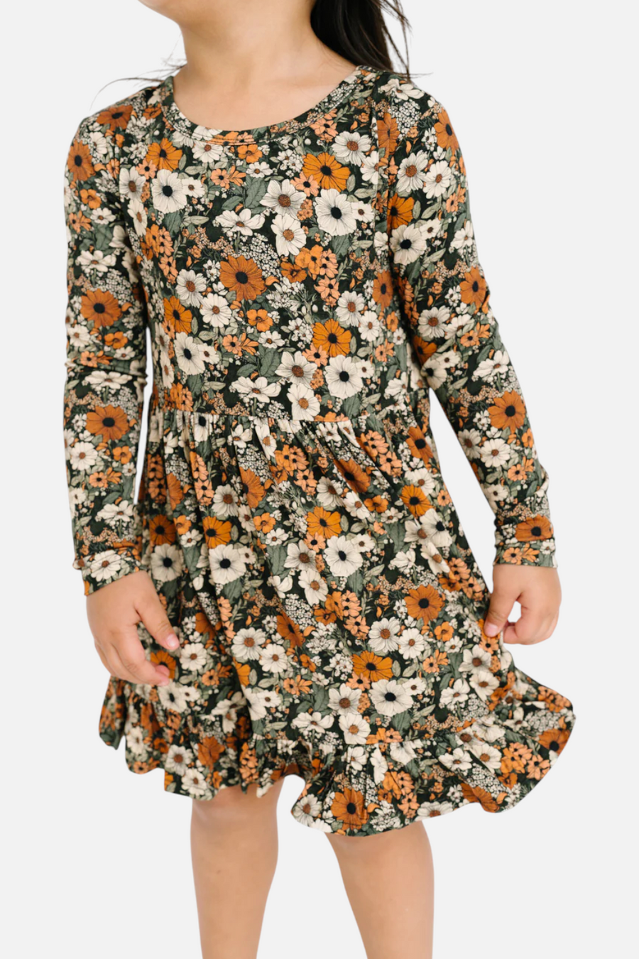Little One Shop Toddler Rustic Blooms Bamboo Long Sleeve Dress – front view
