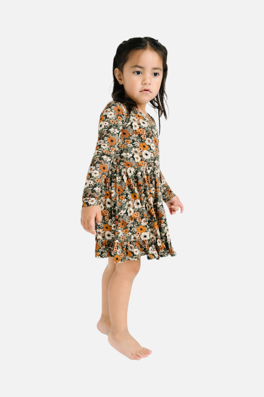 Little One Shop Toddler Rustic Blooms Bamboo Long Sleeve Dress – side view