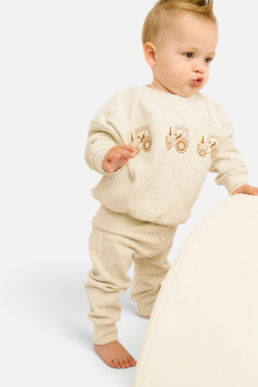 Little One Shop Tractor Embroidered Crewneck Set – back view