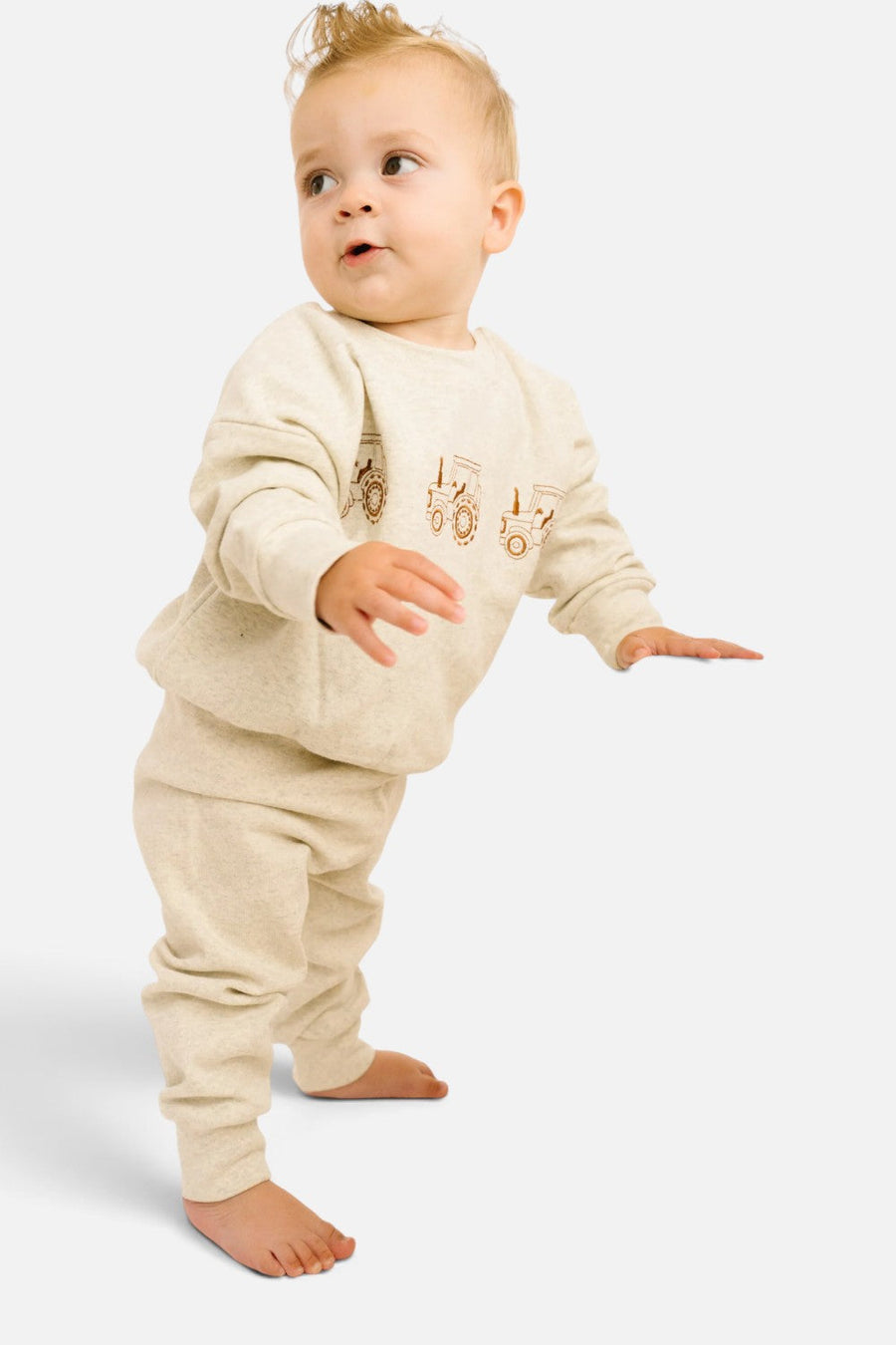 Little One Shop Tractor Embroidered Crewneck Set – detail
