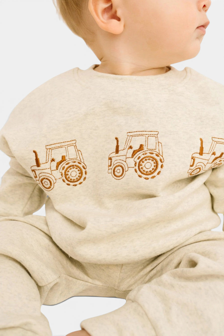 Little One Shop Tractor Embroidered Crewneck Set – side view