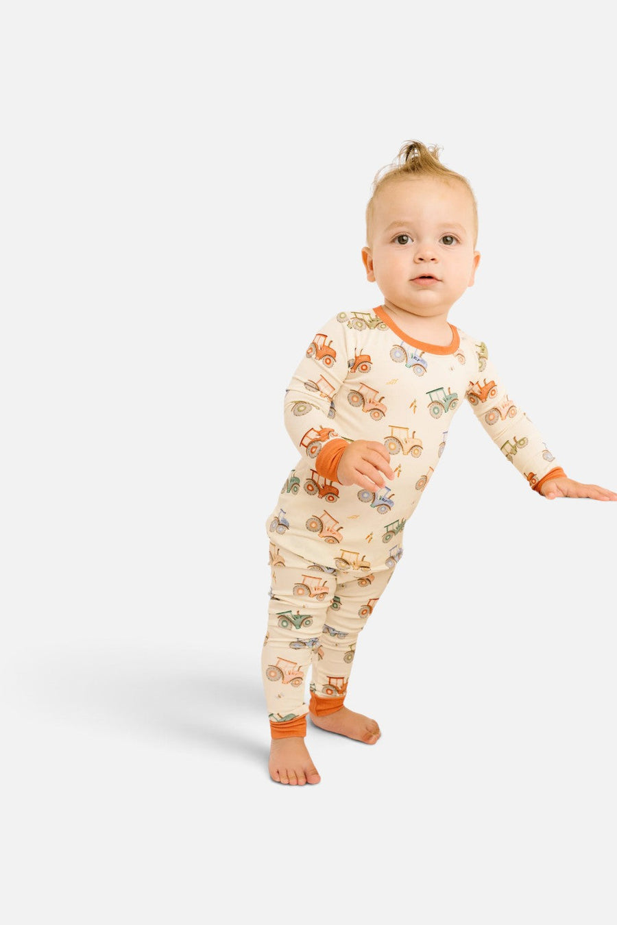 Little One Shop Tractor Ride Bamboo PJ Set – front view