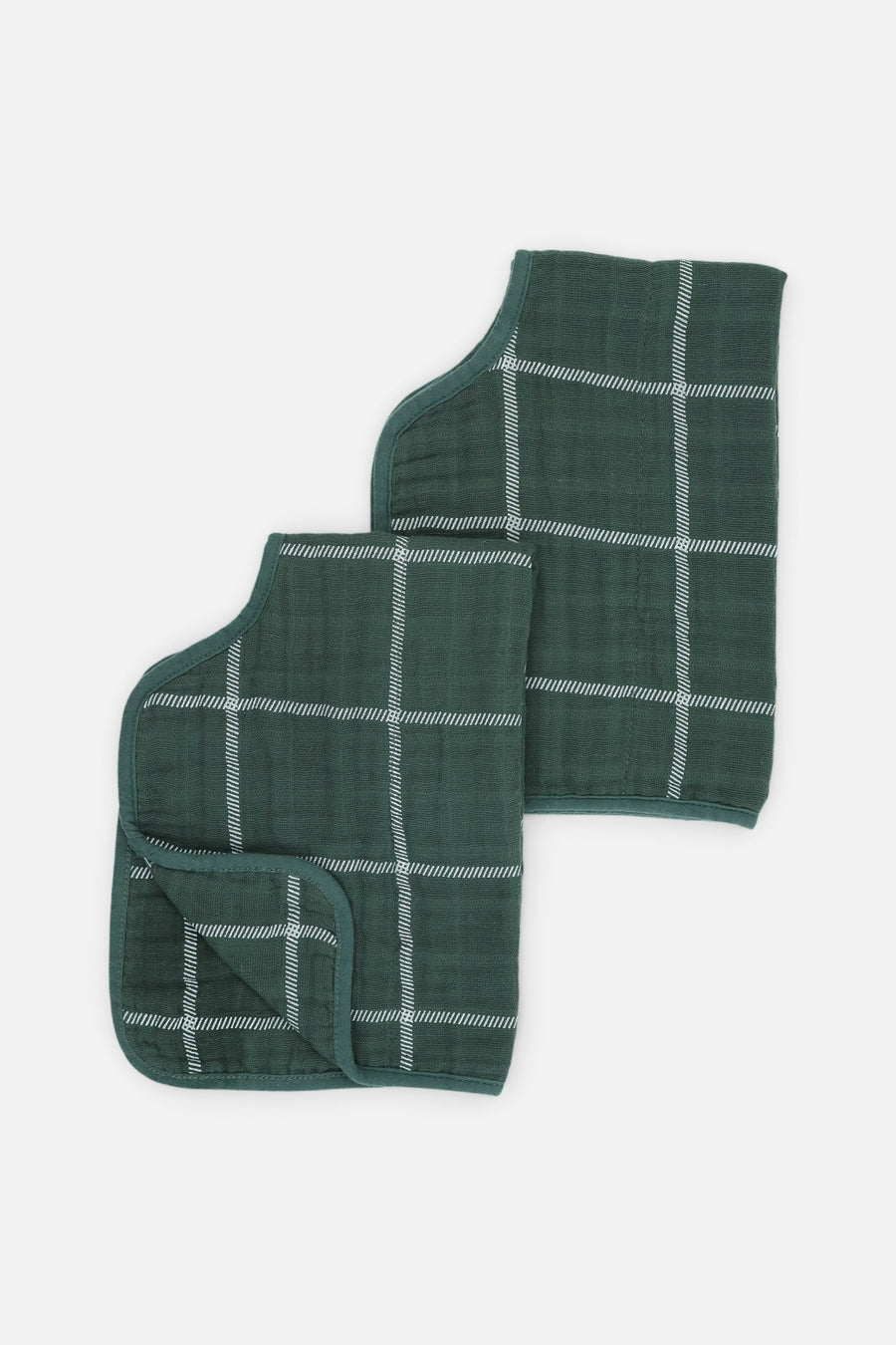 Little Unicorn Cotton Muslin Burp Cloth Set of 2 in Evergreen Plaid – back view