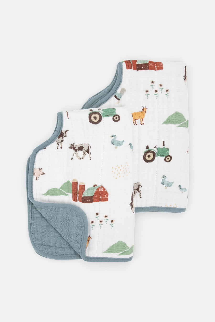 Little Unicorn Cotton Muslin Burp Cloth Set of 2 in Farmyard – back view