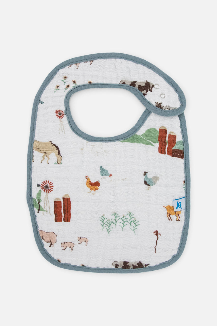Little Unicorn Cotton Muslin Classic Bib Set of 3 in Farmyard – back view