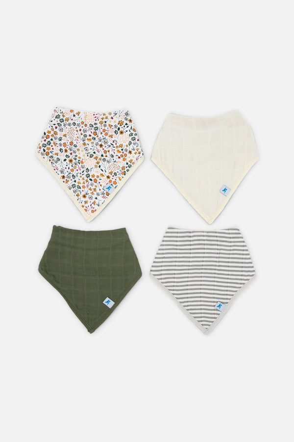 Little Unicorn Cotton Muslin + Fleece Bandana Bib Set of 4 in Pressed Petals