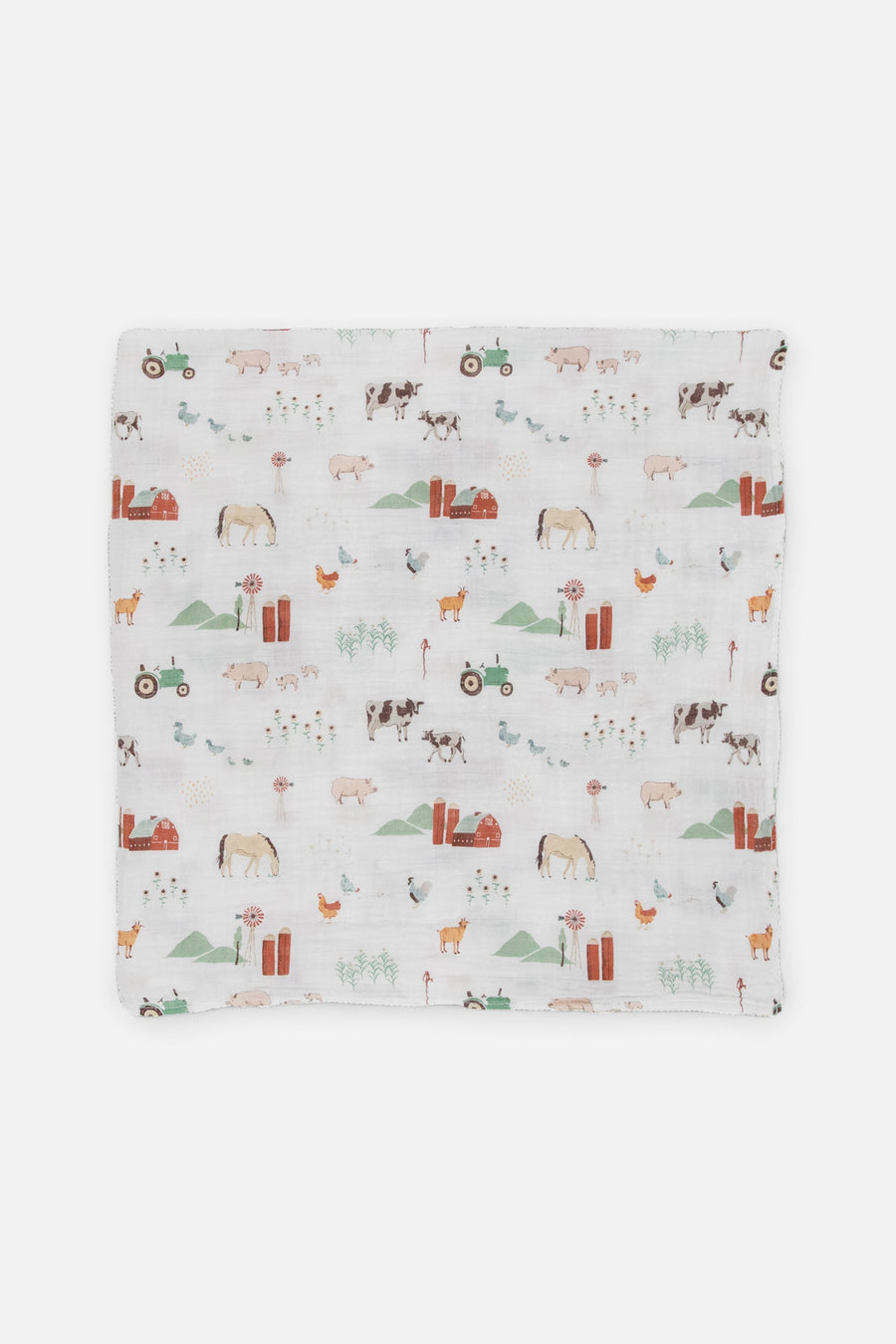 Little Unicorn Cotton Muslin Swaddle Blanket in Farmyard – back view