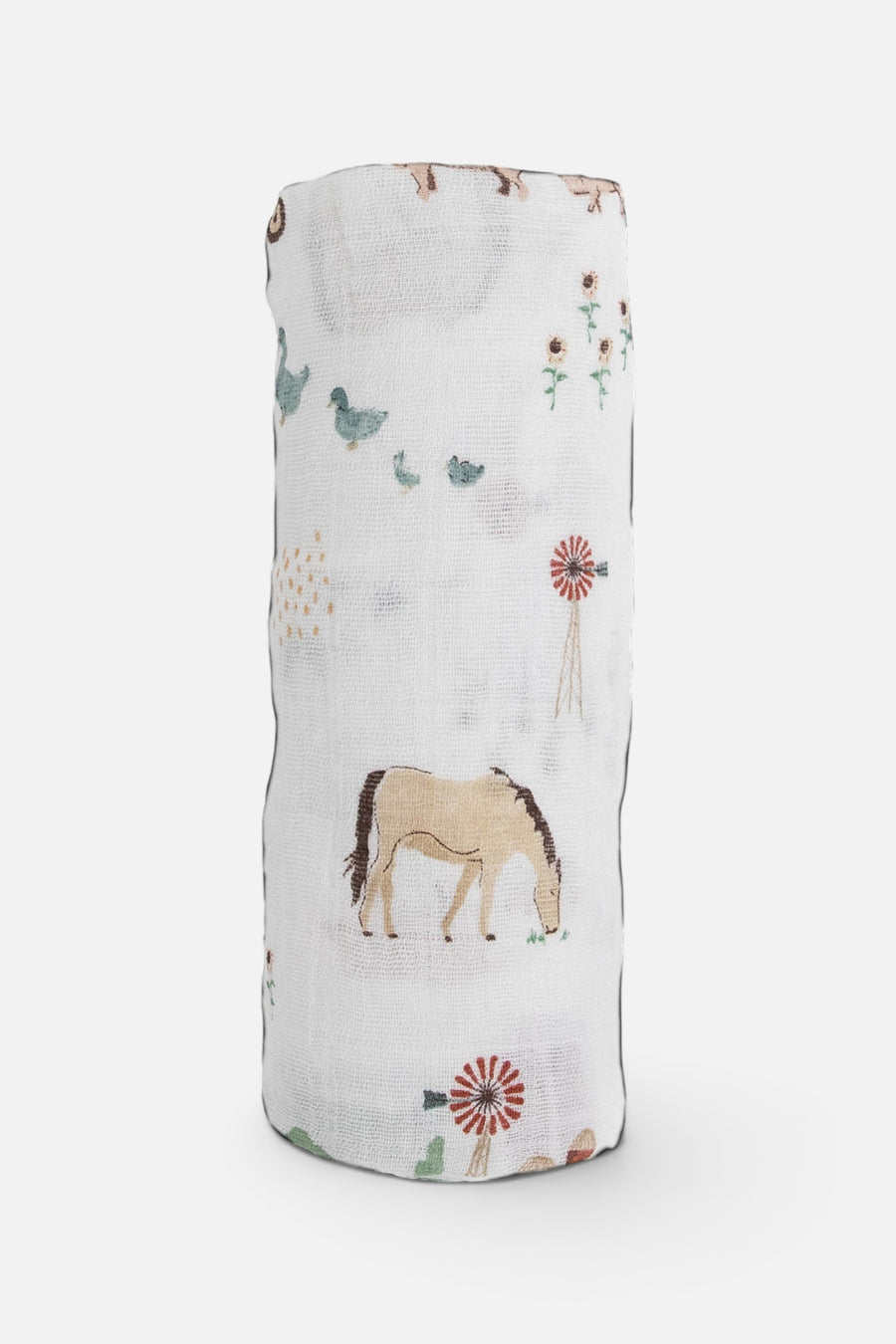 Little Unicorn Cotton Muslin Swaddle Blanket in Farmyard – detail