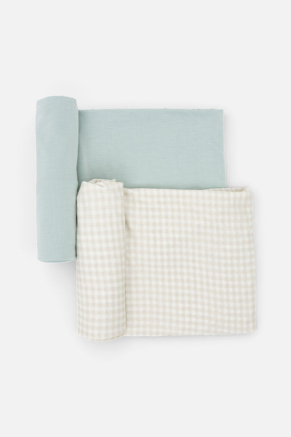 Little Unicorn Stretch Knit Swaddle Blanket Set of 2 in Frost Green