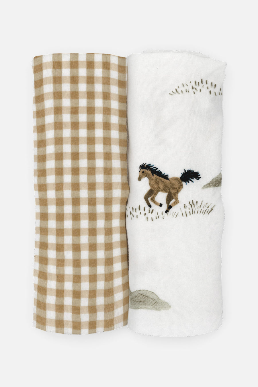 Little Unicorn Stretch Knit Swaddle Blanket Set of 2 in Wild Horses – flat lay