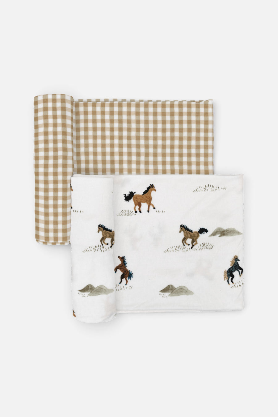 Little Unicorn Stretch Knit Swaddle Blanket Set of 2 in Wild Horses – front view