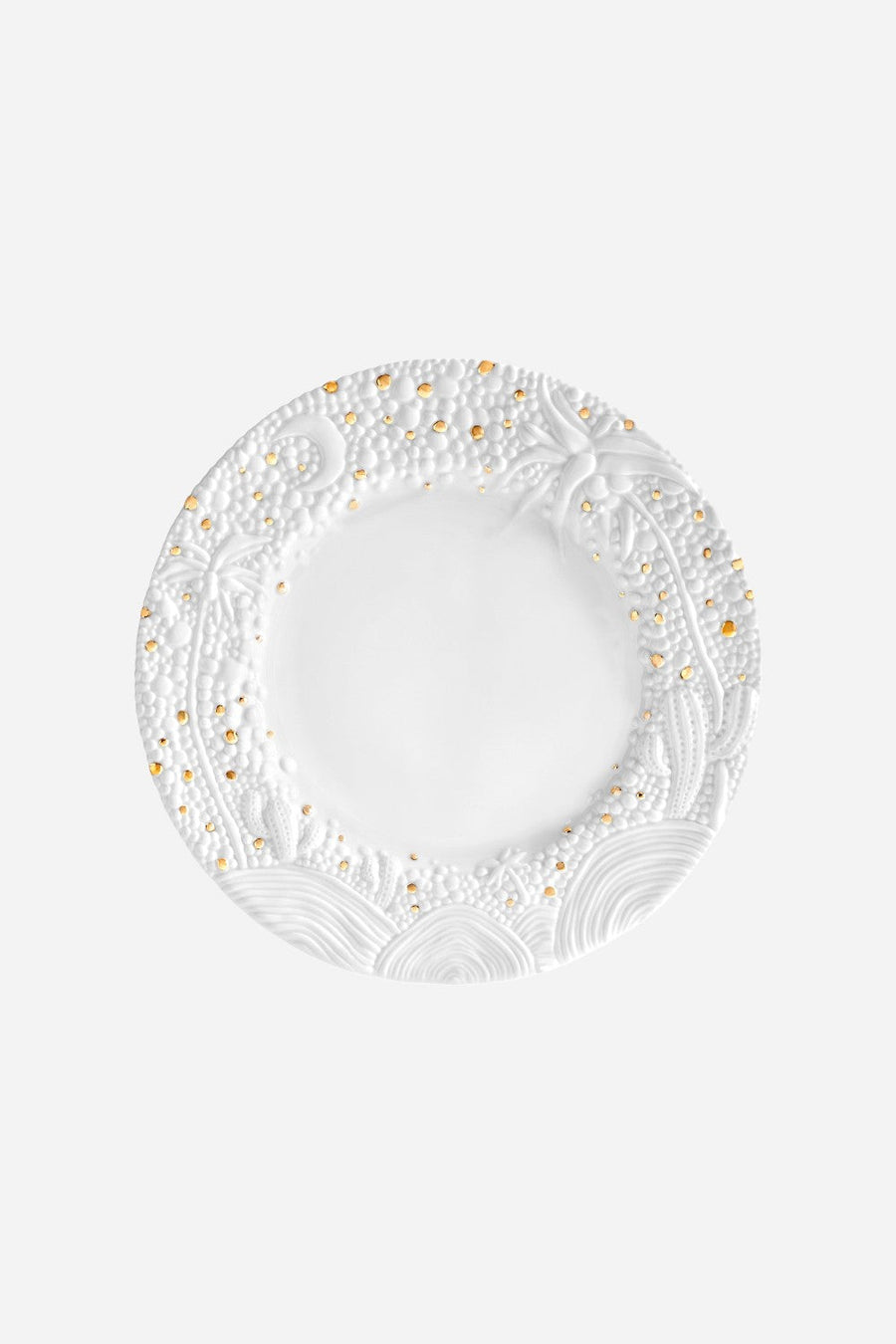 L'Objet Haas Mojave Desert Charger Wide in White/Gold – front view