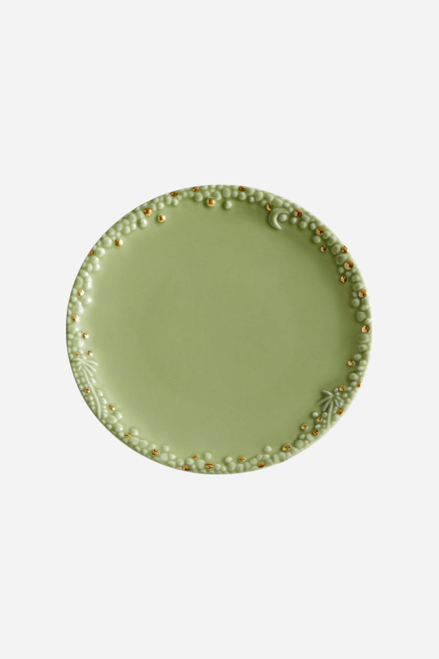 L'Objet Haas Mojave Dessert Plate in Matcha/Gold – front view