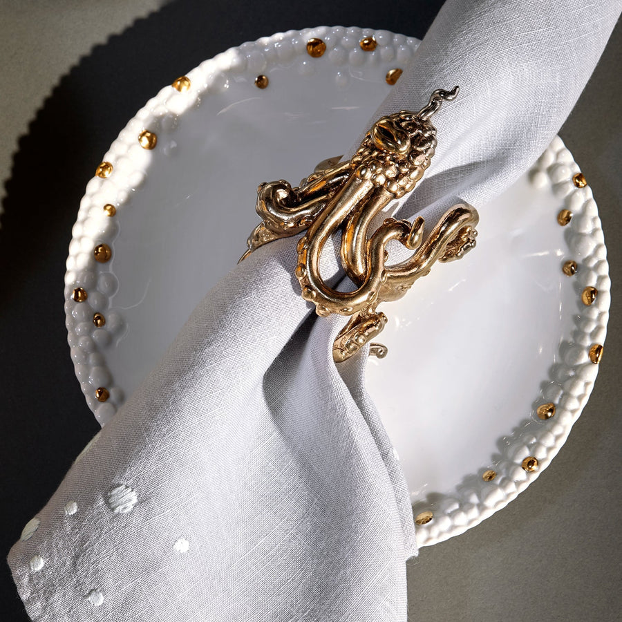L'Objet Haas Mojave Dessert Plate in White/Gold – side view
