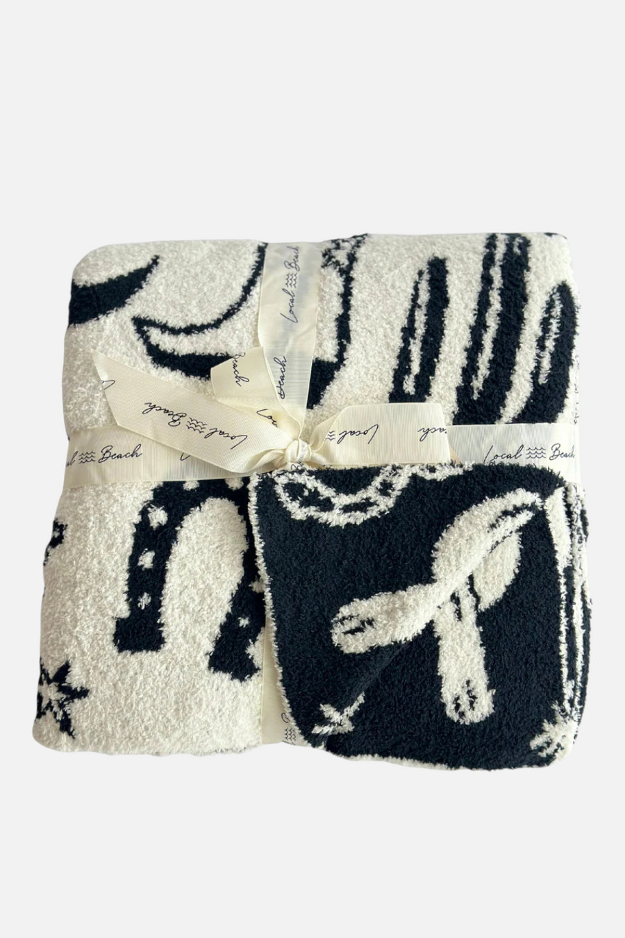 Local Beach Baby Western Blanket in Black & Cream – front view