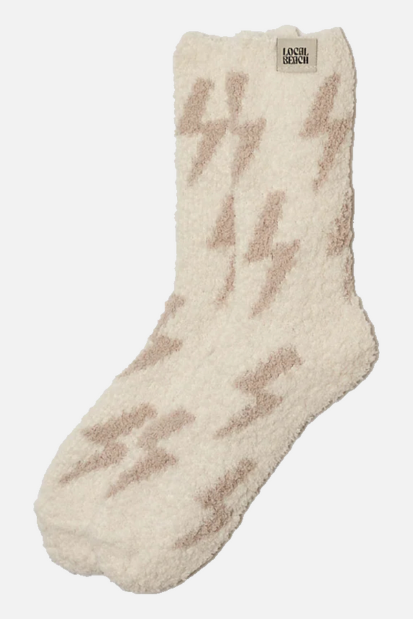 Local Beach Lighting Bolt Cozy Socks Sand/Cream