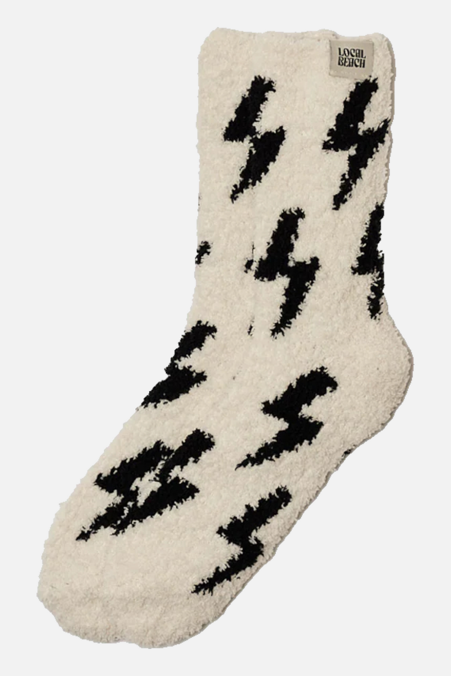 Local Beach Lightning Bolt Cozy Socks in Black – front view
